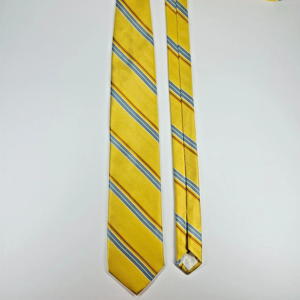 Brooks Brothers 346 Repp Silk Men's Necktie Yellow‎ Blue Striped Made In USA